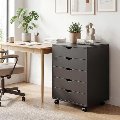 5 Drawer Mobile File Cabinet, Printer Stand with Wheels