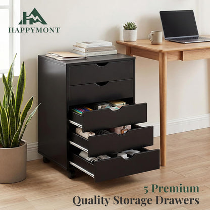 5 Drawer Mobile File Cabinet, Printer Stand with Wheels
