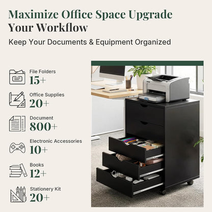5 Drawer Mobile File Cabinet, Printer Stand with Wheels