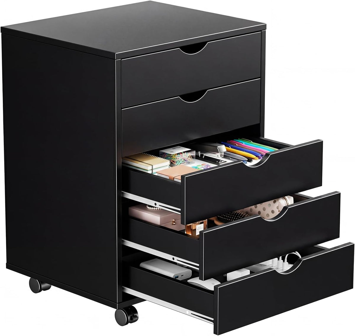 5 Drawer Mobile File Cabinet, Printer Stand with Wheels