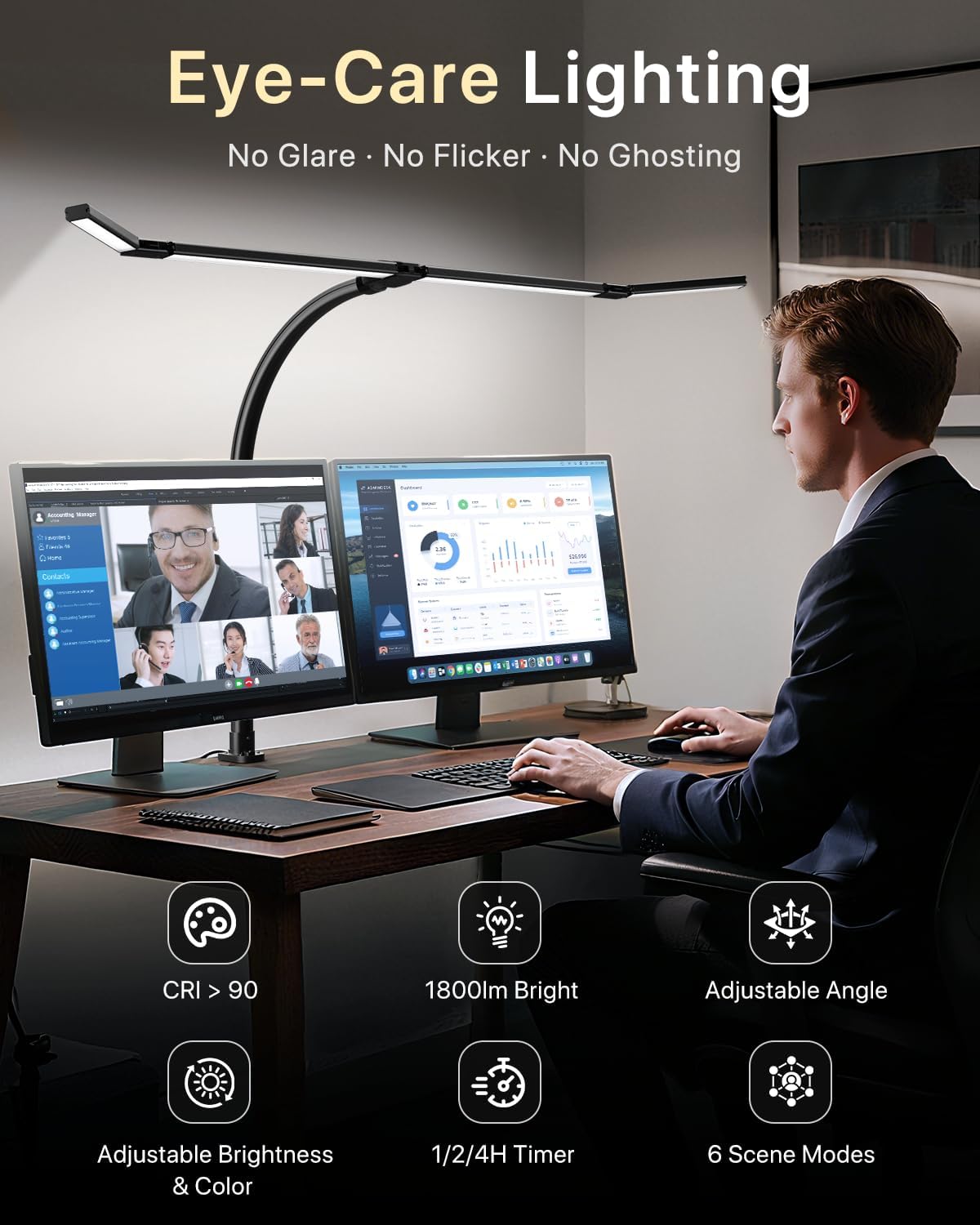 ONEMIX LED with Clamp, 42-Inch 4-Panel Light for Dual Monitors