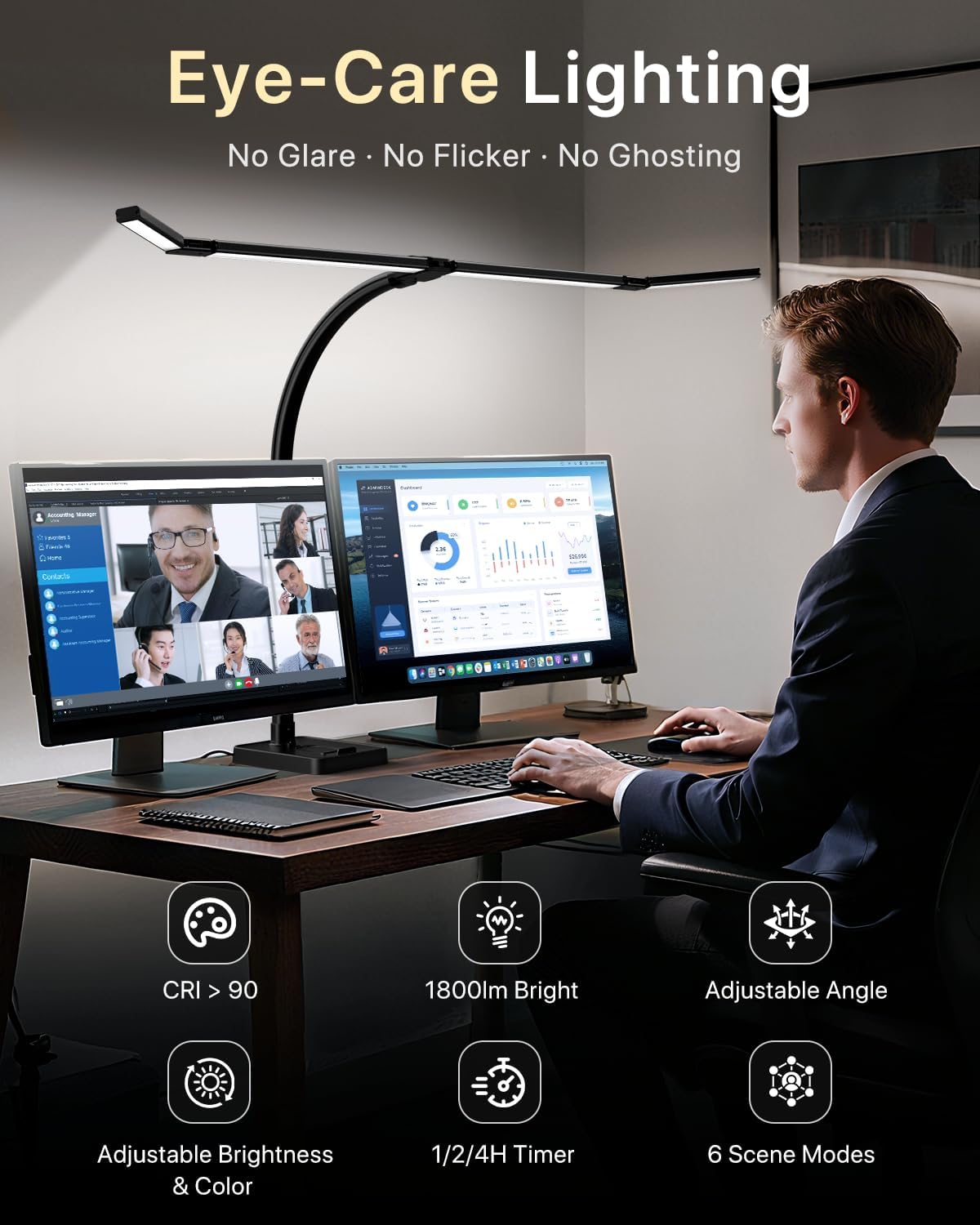 ONEMIX LED with Clamp, 42-Inch 4-Panel Light for Dual Monitors