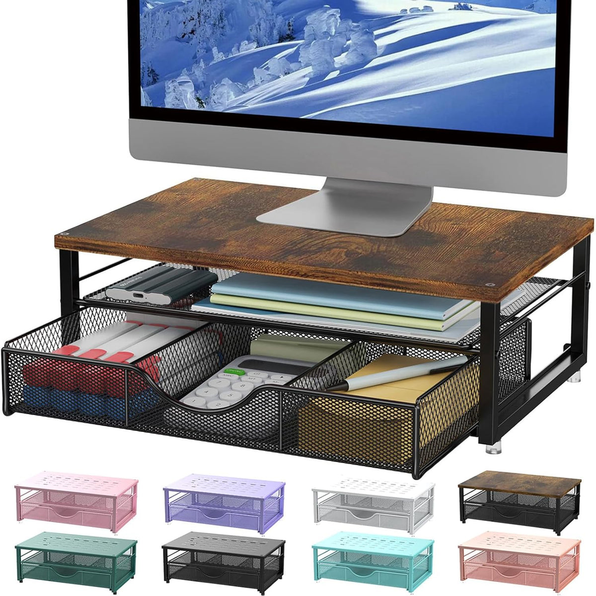 Computer Monitor Stand Riser with Drawer