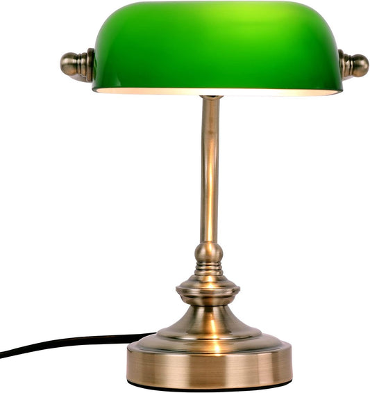 Mini Glass Bankers Lamp, Desk Lamp, Classic Retro Bronze Finish G9 Base, Plug in Vintage Table lamp, Reading Modern for Home Office,Piano Banker Mini Desk Table Lamp,Library(Without Bulb)
