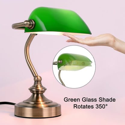 Mini Glass Bankers Lamp, Desk Lamp, Classic Retro Bronze Finish G9 Base, Plug in Vintage Table lamp, Reading Modern for Home Office,Piano Banker Mini Desk Table Lamp,Library(Without Bulb)