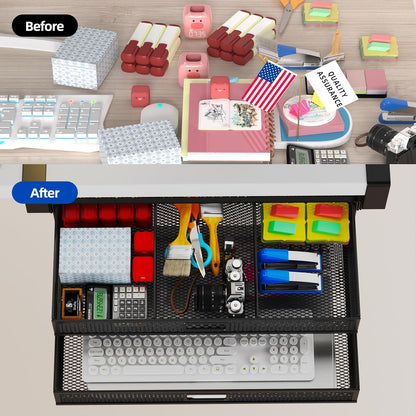 Under Desk Drawer Organizer No Drilling Under Desk Storage Drawer Organizer Metal Under Desk Slide Out Drawer Suitable for Home and Office(Large)