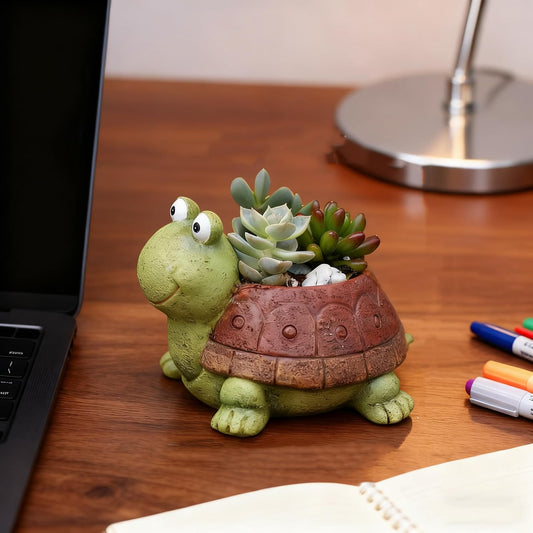 Turtle Succulent Planter Pots - Handmade Resin Bonsai Pot with Drainage Hole, Mini Plant Pot for Succulents, Turtle Decor & Gifts for Women, Small Succulent Pots for Office Desk & Home