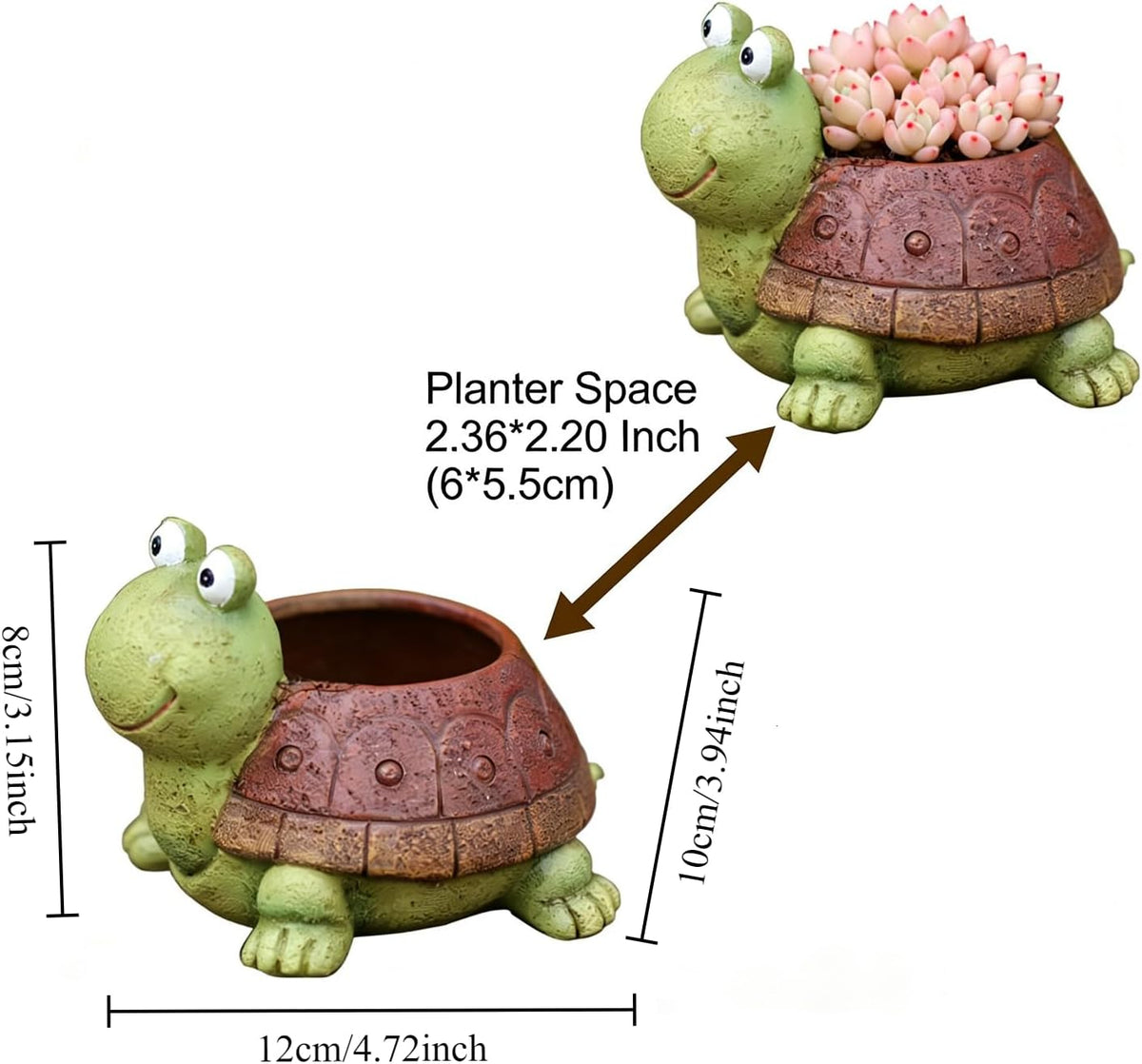 Turtle Succulent Planter Pots - Handmade Resin Bonsai Pot with Drainage Hole, Mini Plant Pot for Succulents, Turtle Decor & Gifts for Women, Small Succulent Pots for Office Desk & Home