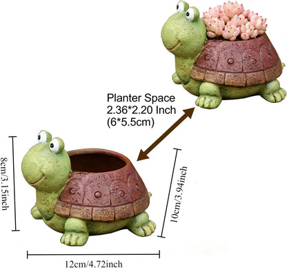 Turtle Succulent Planter Pots - Handmade Resin Bonsai Pot with Drainage Hole, Mini Plant Pot for Succulents, Turtle Decor & Gifts for Women, Small Succulent Pots for Office Desk & Home