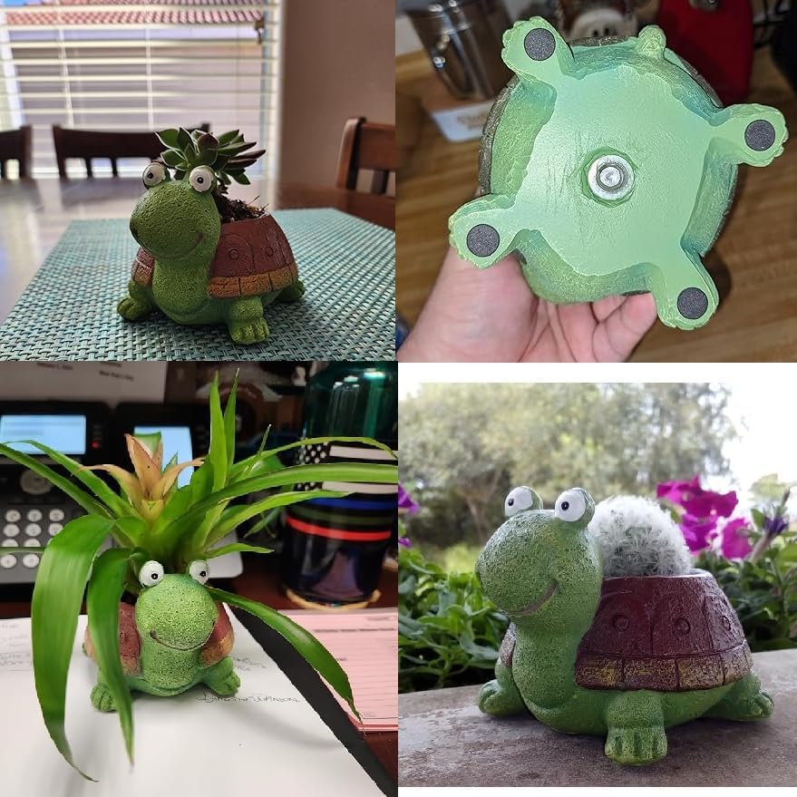 Turtle Succulent Planter Pots - Handmade Resin Bonsai Pot with Drainage Hole, Mini Plant Pot for Succulents, Turtle Decor & Gifts for Women, Small Succulent Pots for Office Desk & Home