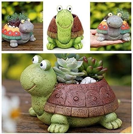 Turtle Succulent Planter Pots - Handmade Resin Bonsai Pot with Drainage Hole, Mini Plant Pot for Succulents, Turtle Decor & Gifts for Women, Small Succulent Pots for Office Desk & Home