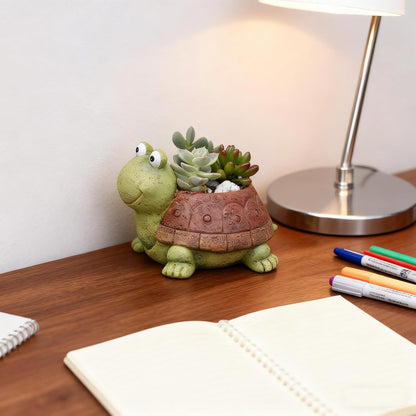 Turtle Succulent Planter Pots - Handmade Resin Bonsai Pot with Drainage Hole, Mini Plant Pot for Succulents, Turtle Decor & Gifts for Women, Small Succulent Pots for Office Desk & Home