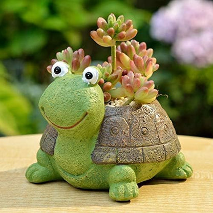 Turtle Succulent Planter Pots - Handmade Resin Bonsai Pot with Drainage Hole, Mini Plant Pot for Succulents, Turtle Decor & Gifts for Women, Small Succulent Pots for Office Desk & Home