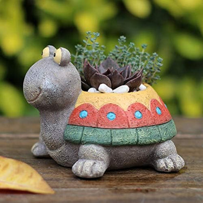 Turtle Succulent Planter Pots - Handmade Resin Bonsai Pot with Drainage Hole, Mini Plant Pot for Succulents, Turtle Decor & Gifts for Women, Small Succulent Pots for Office Desk & Home
