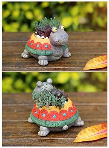 Turtle Succulent Planter Pots - Handmade Resin Bonsai Pot with Drainage Hole, Mini Plant Pot for Succulents, Turtle Decor & Gifts for Women, Small Succulent Pots for Office Desk & Home
