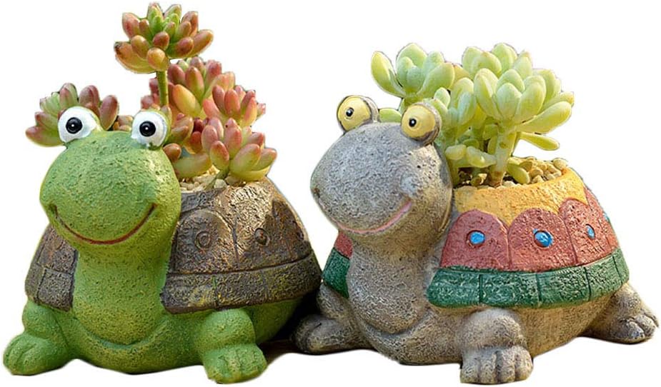 Turtle Succulent Planter Pots - Handmade Resin Bonsai Pot with Drainage Hole, Mini Plant Pot for Succulents, Turtle Decor & Gifts for Women, Small Succulent Pots for Office Desk & Home