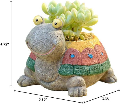 Turtle Succulent Planter Pots - Handmade Resin Bonsai Pot with Drainage Hole, Mini Plant Pot for Succulents, Turtle Decor & Gifts for Women, Small Succulent Pots for Office Desk & Home