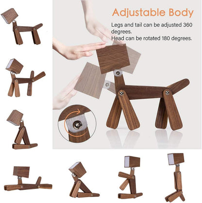 Super Cute Wood Dog Table Lamp for Room Bedroom Bedside, Walnut