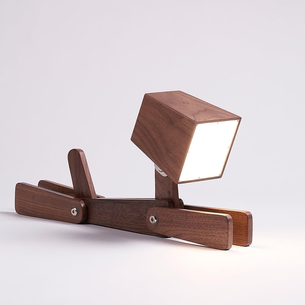 Super Cute Wood Dog Table Lamp for Room Bedroom Bedside, Walnut