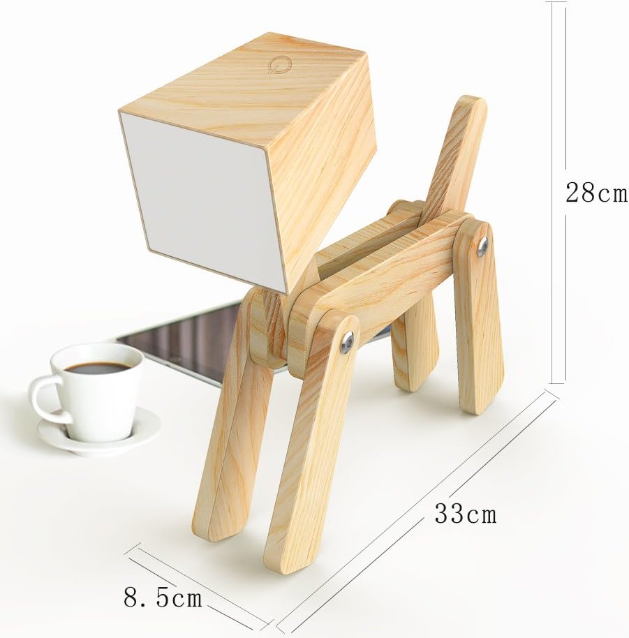 Super Cute Wood Dog Table Lamp for Room Bedroom Bedside, Walnut