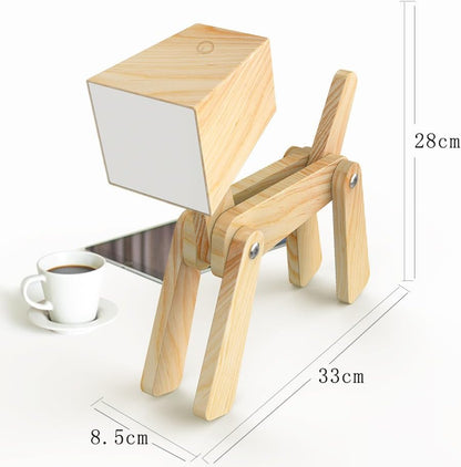 Super Cute Wood Dog Table Lamp for Room Bedroom Bedside, Walnut