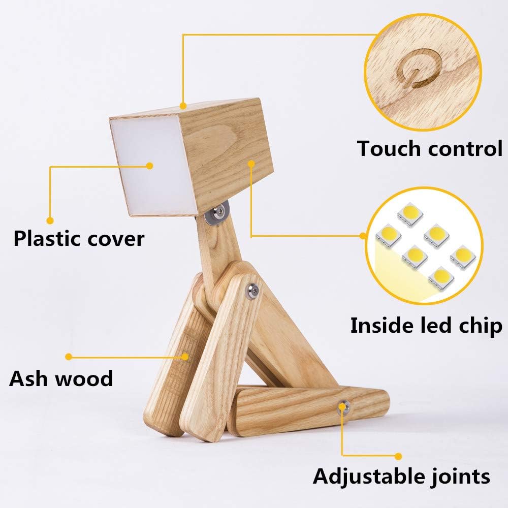 Super Cute Wood Dog Table Lamp for Room Bedroom Bedside, Walnut