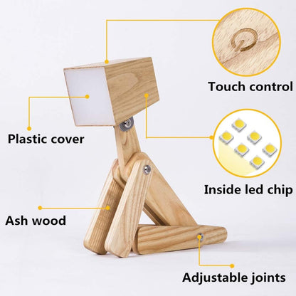 Super Cute Wood Dog Table Lamp for Room Bedroom Bedside, Walnut