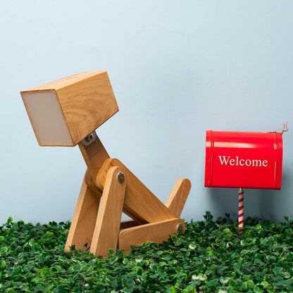 Super Cute Wood Dog Table Lamp for Room Bedroom Bedside, Walnut