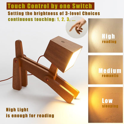 Super Cute Wood Dog Table Lamp for Room Bedroom Bedside, Walnut