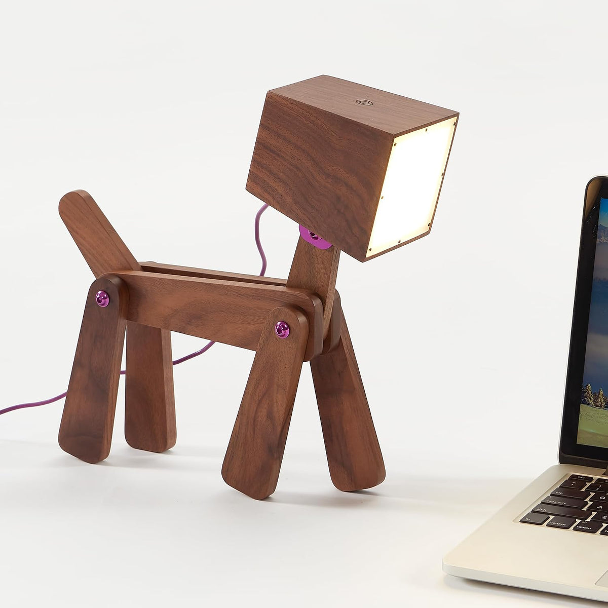 Super Cute Wood Dog Table Lamp for Room Bedroom Bedside, Walnut