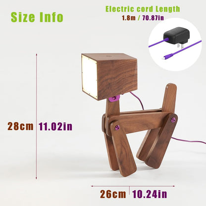 Super Cute Wood Dog Table Lamp for Room Bedroom Bedside, Walnut