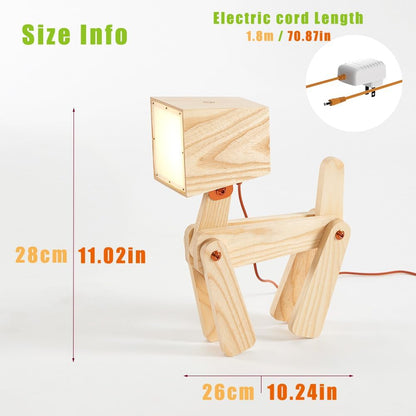 Super Cute Wood Dog Table Lamp for Room Bedroom Bedside, Walnut