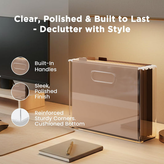 File Organizer for Desk - This Acrylic Storage Box is great for Office Organization - Its Modern Acrylic Magazine Holder makes a Great Gift for Home/Work Space