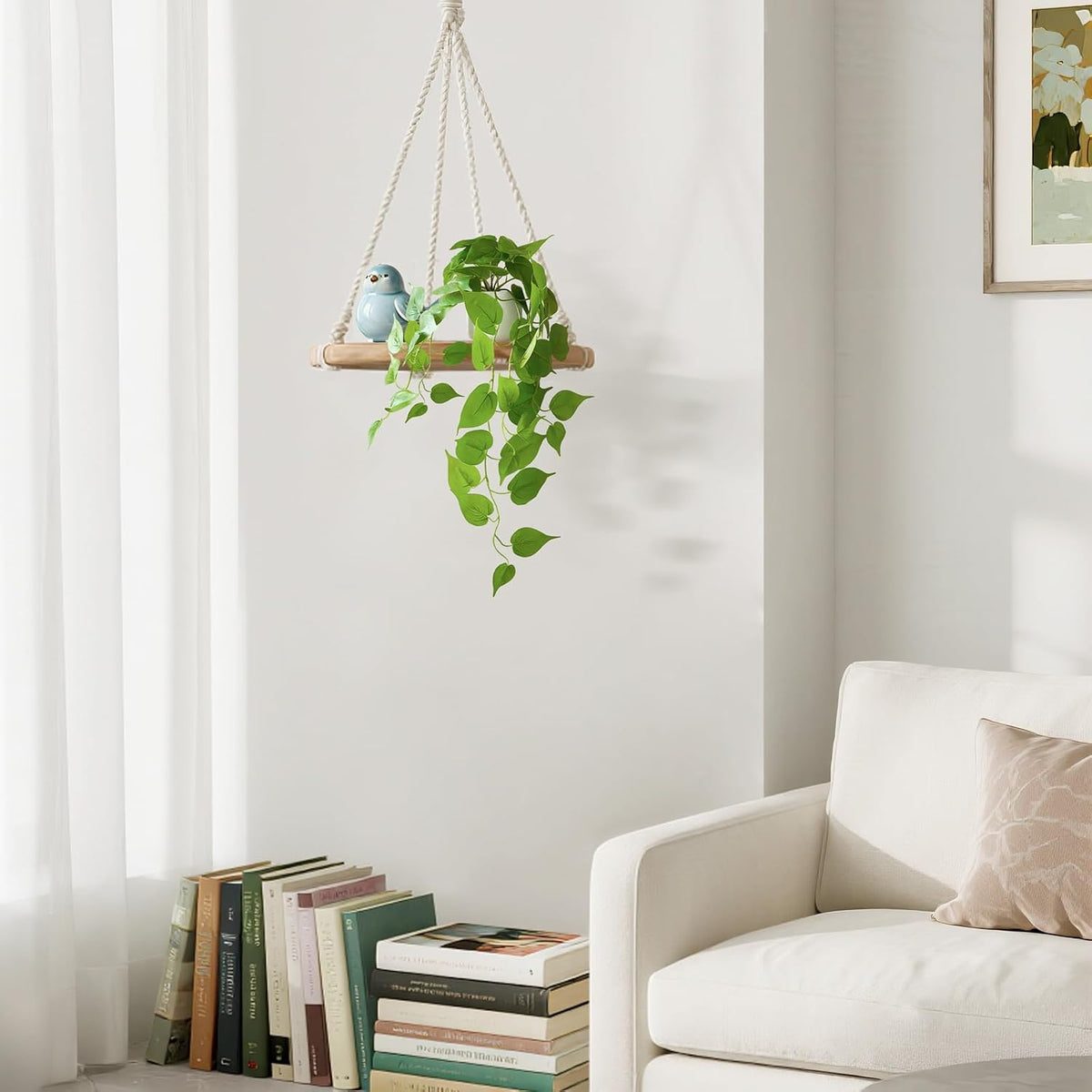 Fake Hanging Plants with Ceramic Pot, 25" Artificial Plants Indoor