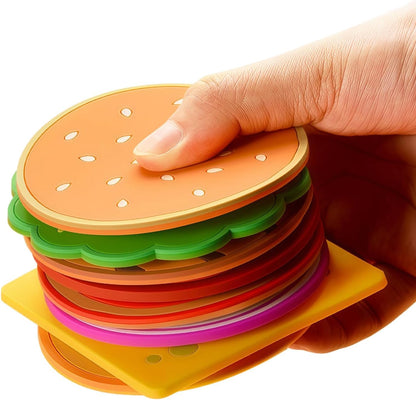 Cute Hamburger Coasters for Drinks, Funny Non-Slip Silicone Coasters