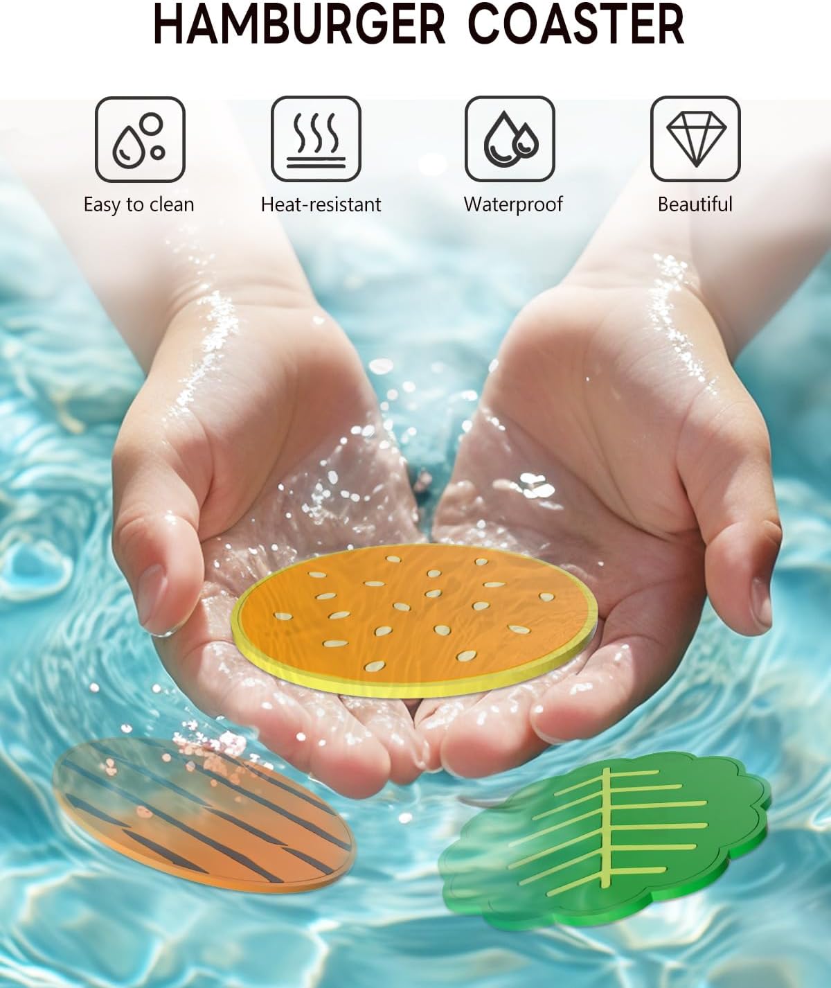 Cute Hamburger Coasters for Drinks, Funny Non-Slip Silicone Coasters