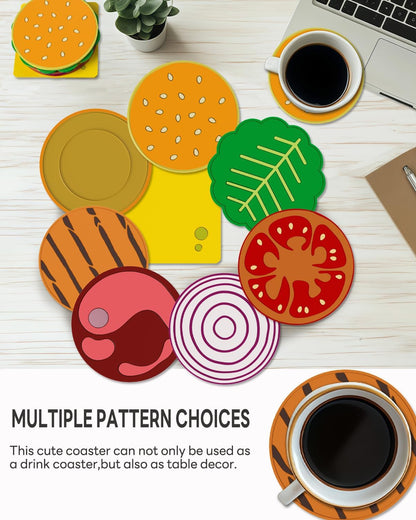 Cute Hamburger Coasters for Drinks, Funny Non-Slip Silicone Coasters
