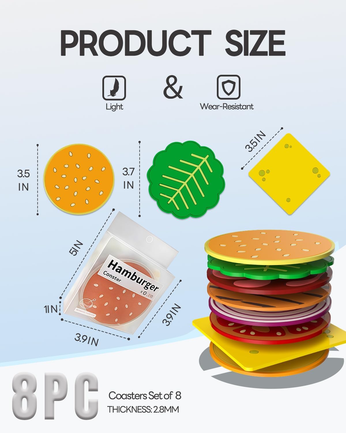Cute Hamburger Coasters for Drinks, Funny Non-Slip Silicone Coasters