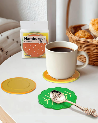 Cute Hamburger Coasters for Drinks, Funny Non-Slip Silicone Coasters