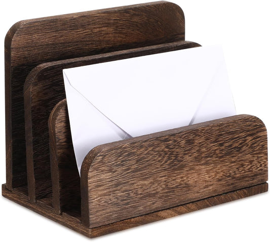 Wooden Mail Organizer 3 Slots Mail Holder, Dark Brown
