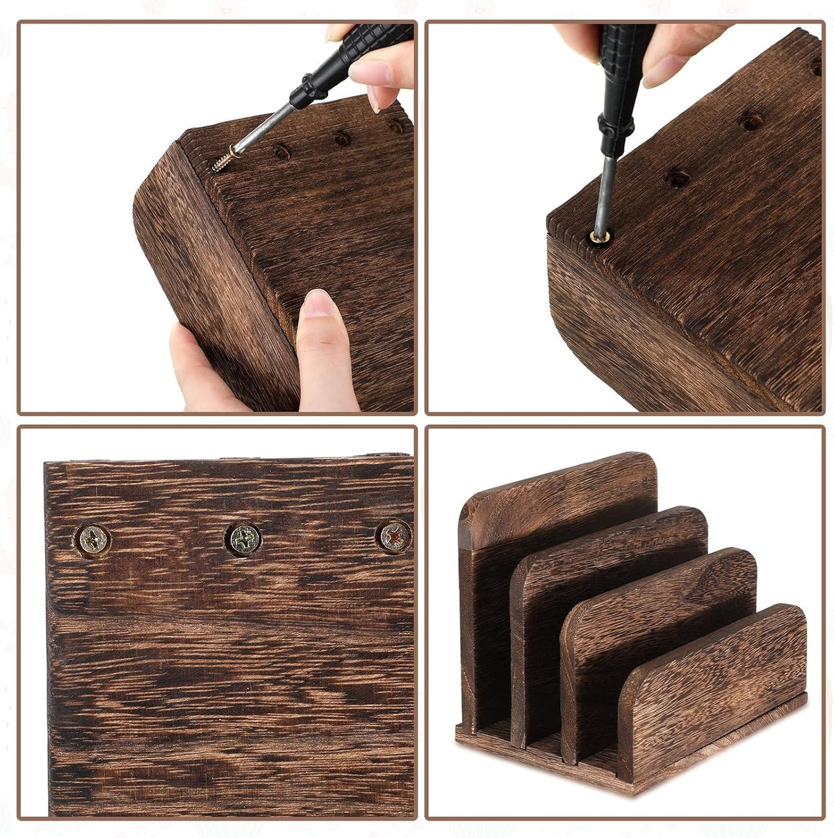 Wooden Mail Organizer 3 Slots Mail Holder, Dark Brown