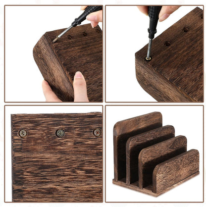 Wooden Mail Organizer 3 Slots Mail Holder, Dark Brown