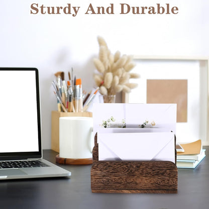 Wooden Mail Organizer 3 Slots Mail Holder, Dark Brown