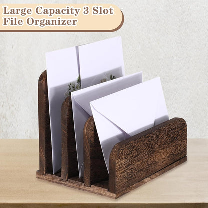 Wooden Mail Organizer 3 Slots Mail Holder, Dark Brown