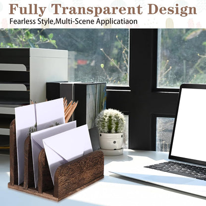 Wooden Mail Organizer 3 Slots Mail Holder, Dark Brown