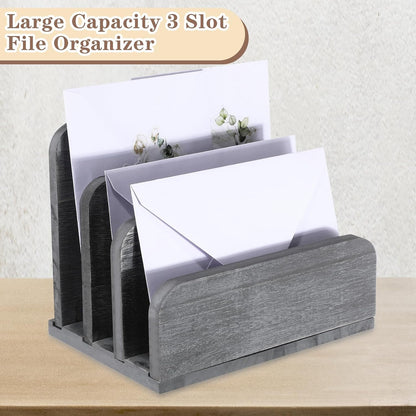 Wooden Mail Organizer 3 Slots Mail Holder, Dark Brown