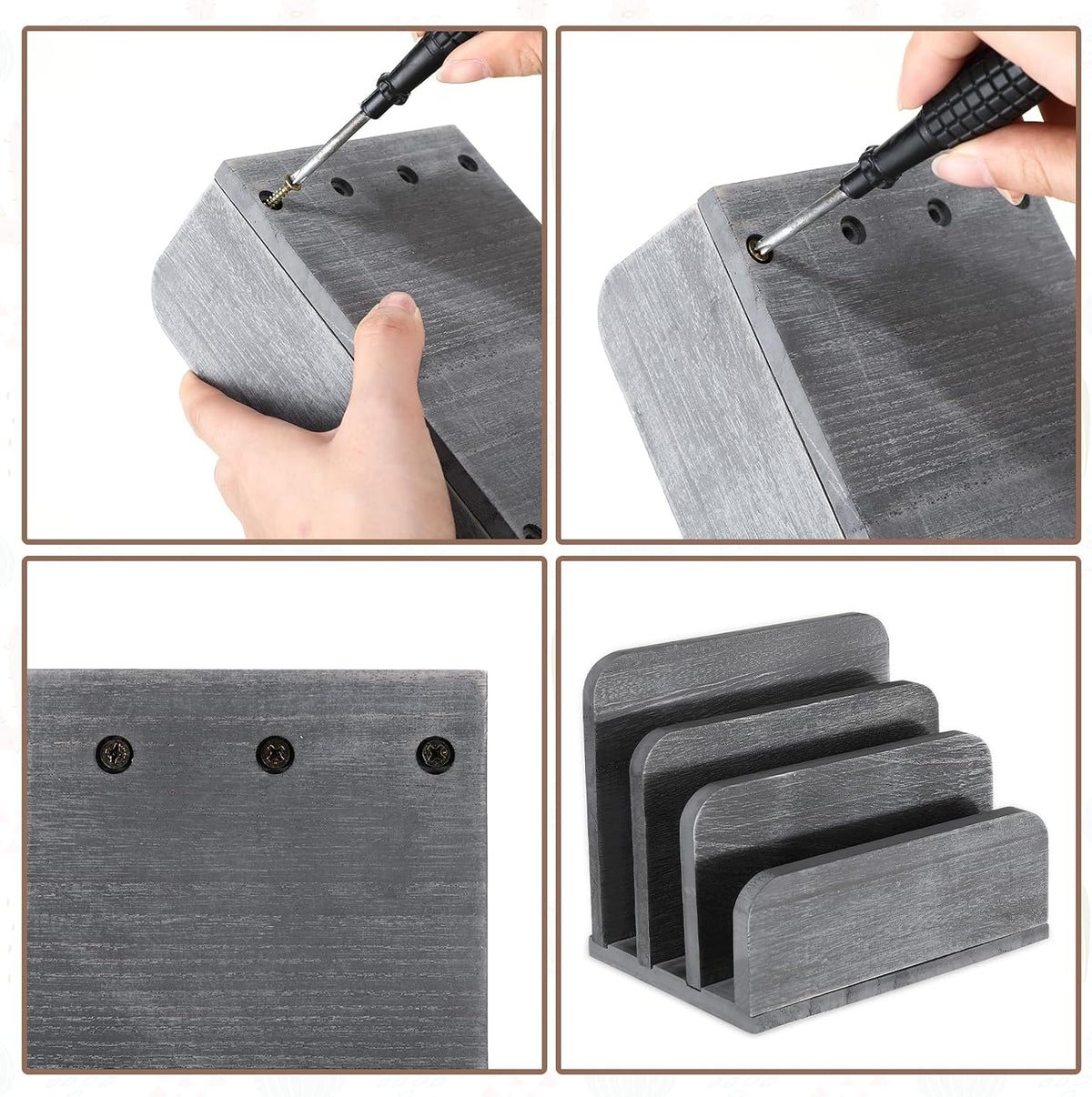 Wooden Mail Organizer 3 Slots Mail Holder, Dark Brown