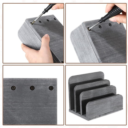 Wooden Mail Organizer 3 Slots Mail Holder, Dark Brown