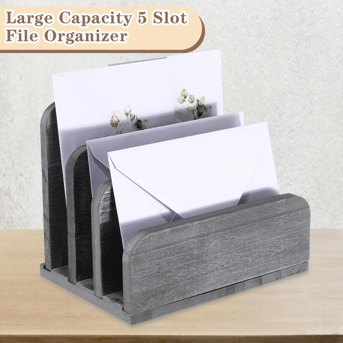 Wooden Mail Organizer 3 Slots Mail Holder, Dark Brown