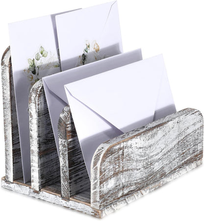 Wooden Mail Organizer 3 Slots Mail Holder, Dark Brown